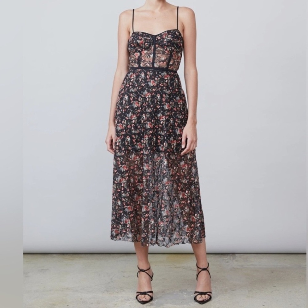 Allen Schwartz Bustier Floral Spaghetti Strap Dress